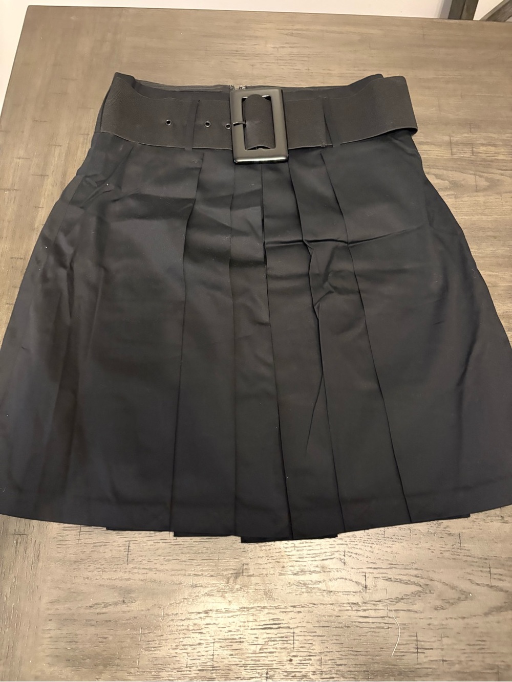 The Limited Black Pleated Mini Skirt with Wide Buckle Waist